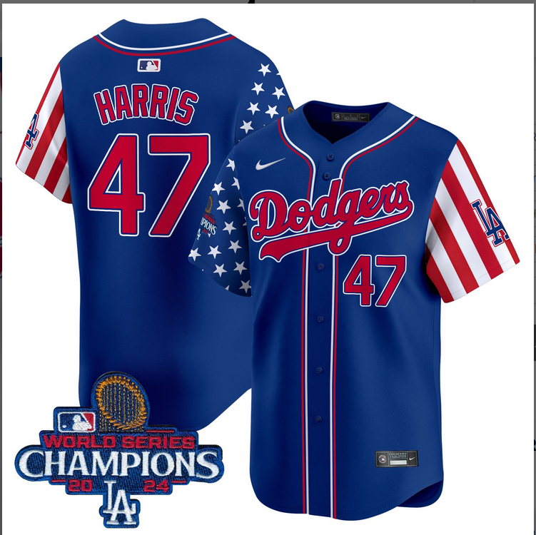 Men MLB Los Angeles Dodgers #47 Trump American Style blue 2024 World Series Champions  Limited Jersey